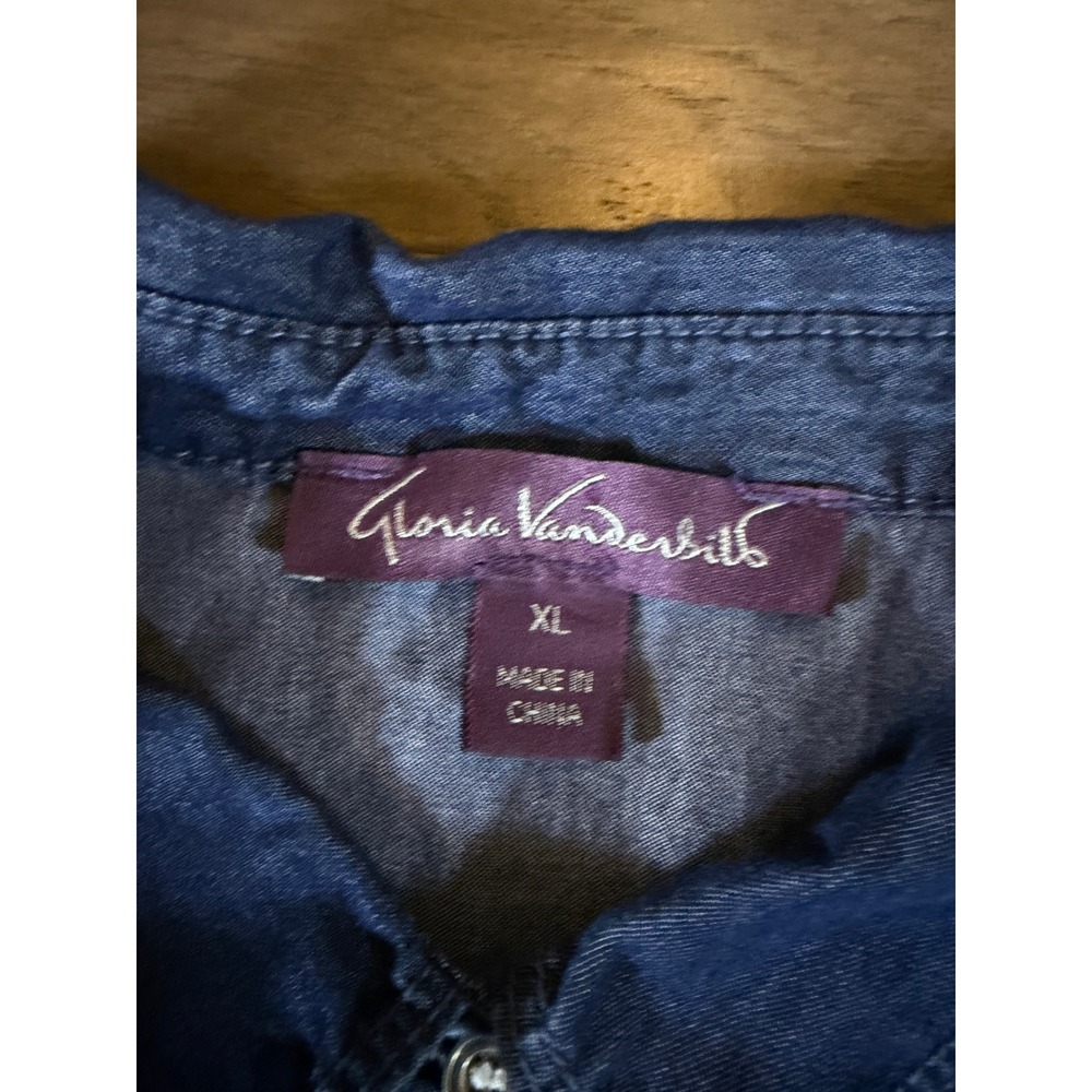 Gloria Vanderbilt‎ Blue Denim Shirt Dress XL Cotton Lyocell Roll Tab Sleeve Mini - Picture 2 of 7